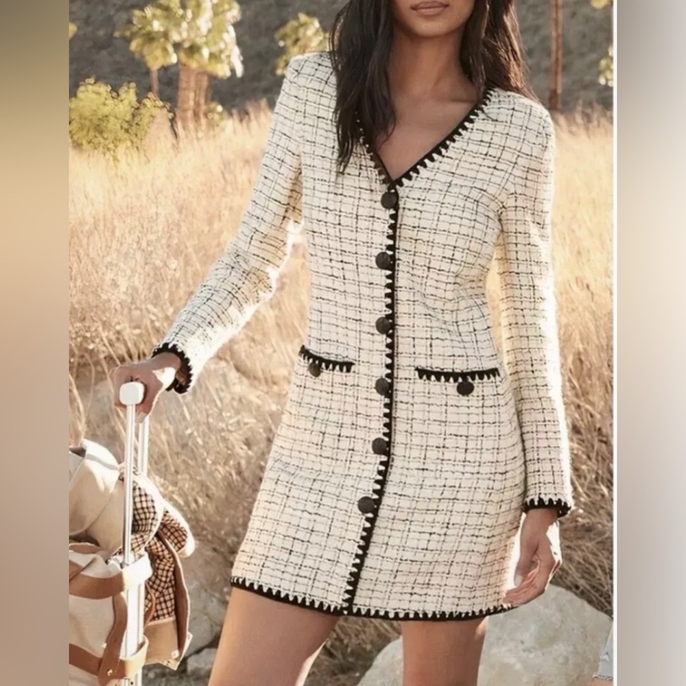 Veronica Beard Cream and Black Tweed Mini Dress